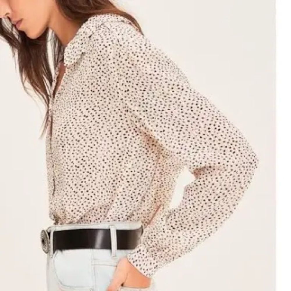 ba&sh Cream Blouse with Black Dot Print